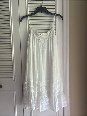 Bohemian Cottagecore White Floral Lace-Trim Slip Dress - Small